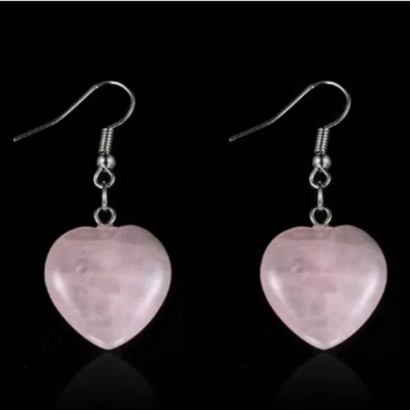 Pink Rose Quartz Heart Earrings - Picture 2 of 3